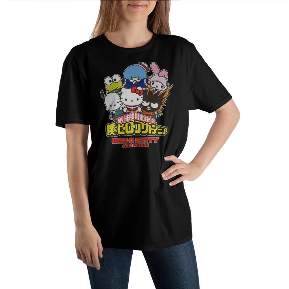HELLO KITTY & FRIENDS X My Hero Academia Collab Unisex Black Tee Shirt